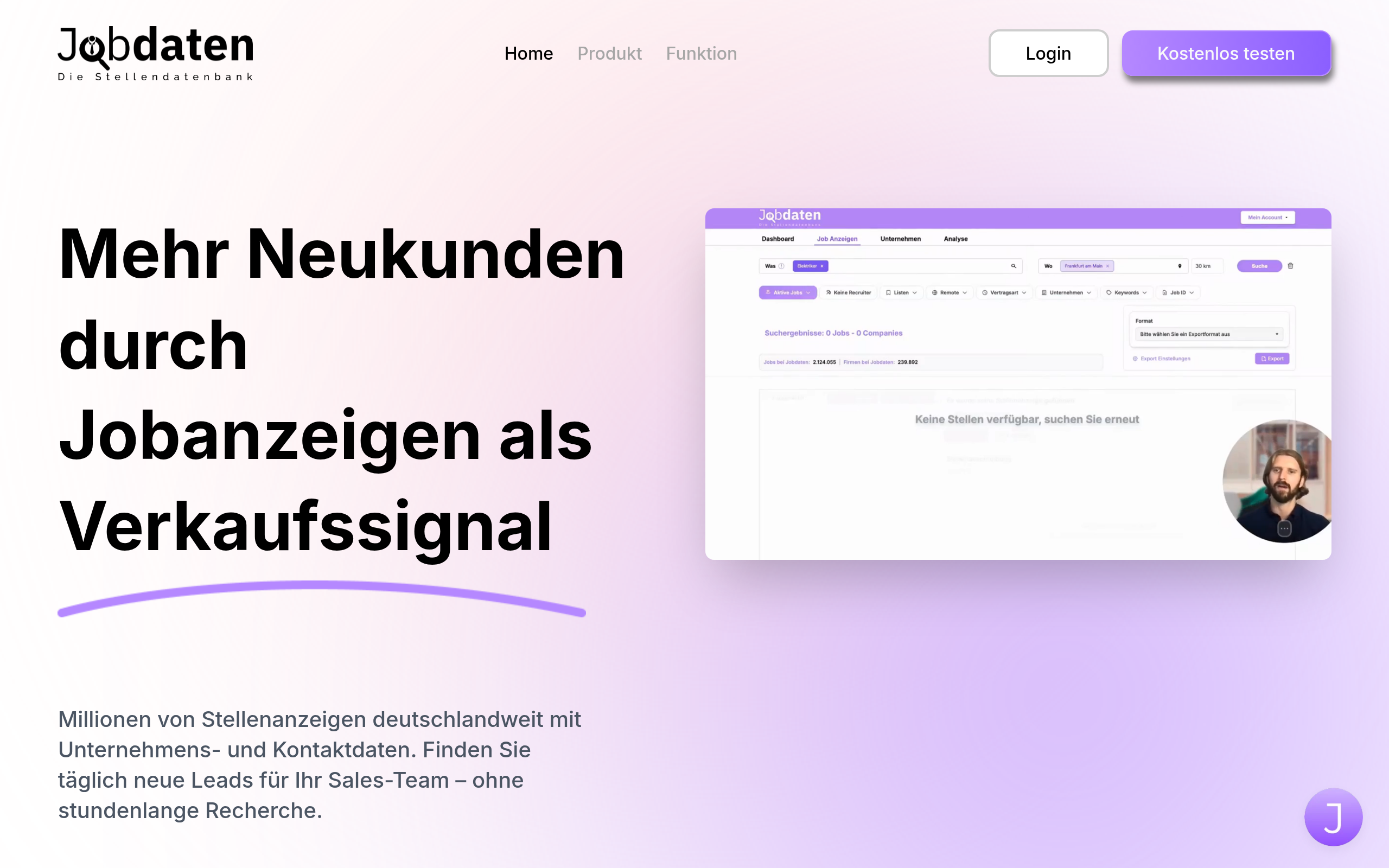 Jobdaten screenshot